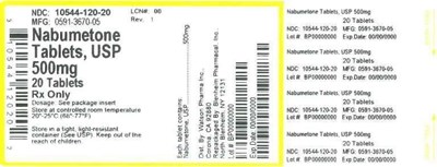 Image Description (Label Nabumetone Tabs 500mg Bpi(10544 120 20) Watson(0591 3670 05) Rev1)